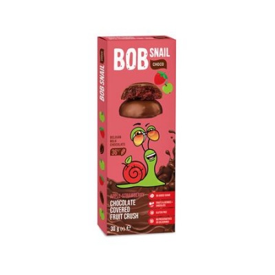 Gyümölcs snack, 30 g, BOB SNAIL, alma-eper tejcsokoládéban