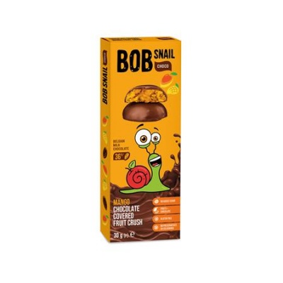 Gyümölcs snack, 30 g, BOB SNAIL, mangó tejcsokoládéban