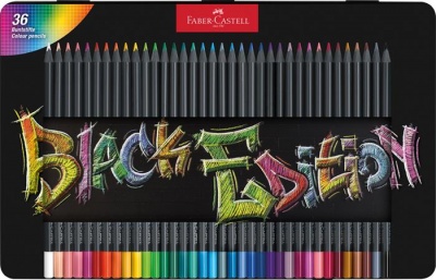 Színes ceruza készlet, háromszögletű, fémdobozban, FABER-CASTELL "Black Edition",  36 különböző szín
